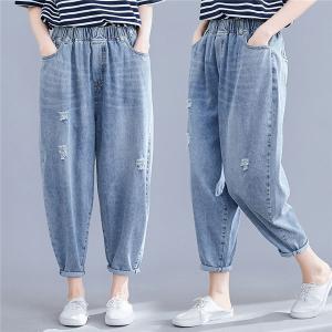 テーパードパン レディース デニムパンツ ダメージデニム ストレッチパンツ 色むら 九分丈 パンツ ワイドパンツ ゆったり 春夏秋｜fukuya-store