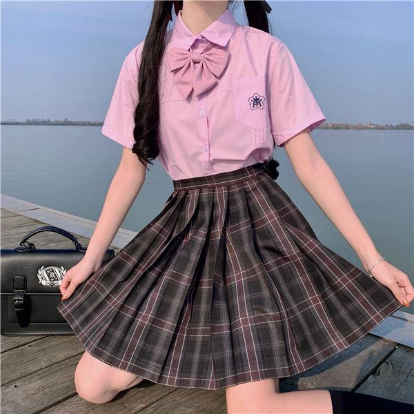 JK制服 セーラー服 上下セット チェック柄 半袖 リボン 女子高生 jk 制服 セット スクール ...