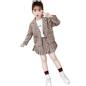 Ymgot キッズ 入学式 スーツ 女の子 卒業式 子供服 フォーマル スーツ チェック柄 プリーツスカート2点セット (160CM)の商品画像