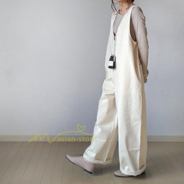 【大特価】サロペット レディース ワイドパンツ オールインワン ロングパンツ 夏服 サマー 白 黒 ...