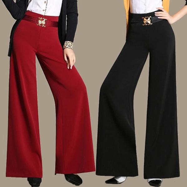 フレアスカンツ レディース　ワイドパンツ ガウチョパンツ スーツ生地 ハイウエスト フルレングス ボ...