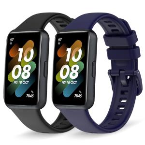 NOOETAH バンド 対応 Huawei Band 7 フレキシブルシリカゲル交換用 ベルト (ブラック+ダークブルー)