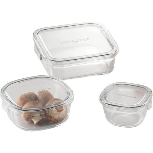 iwaki(イワキ) 耐熱ガラス 保存容器 クールグレー 角型 3点セット パック&amp;レンジ PCPR...