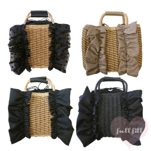 かごバッグ カゴバッグ フリル 手編み 手作業 handmade ハンドメイド ドット