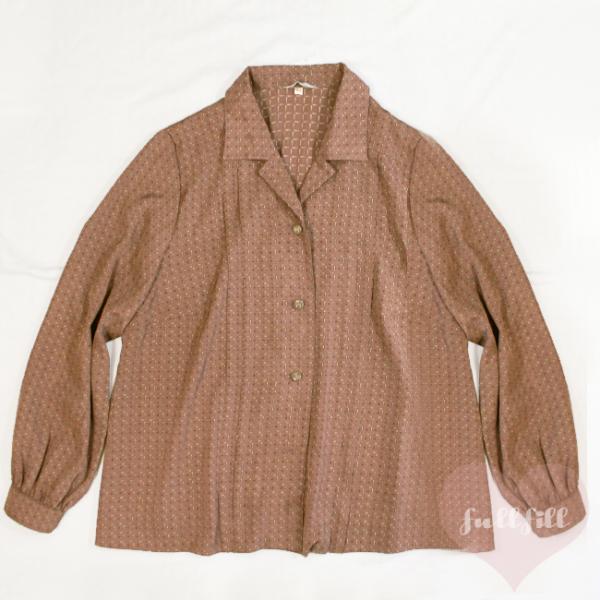 古着 ブラウス 長袖 シャツ R文字 あずきカラー 小豆色 昭和レトロ レディース古着 used 個...