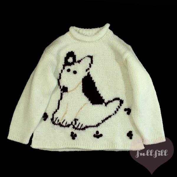 古着 ニット セーター 犬柄刺繍 ロールネックニット レディース古着 USED