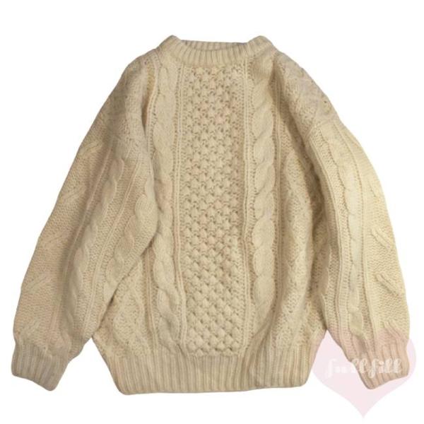 古着 フィッシャーマンニット ウール 毛100 アラン編み