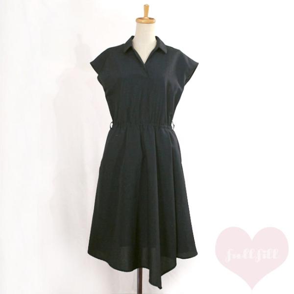 古着 ワンピース チャコール 前裾変形 スキッパー フレンチスリーブワンピース 古着 レディース古着...