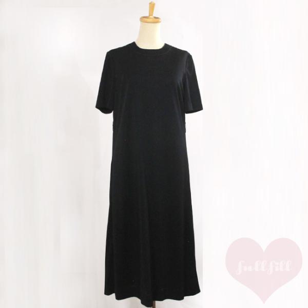古着 ワンピース 昭和レトロ 黒 ブラック ステッチ刺繍 無地 シンプル レディース古着 used