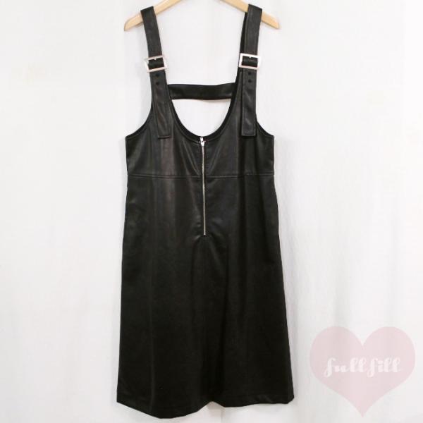 ワンピース フェイクレザー ジャンパースカート サロペットスカート ブラック 黒 合成皮革 ジャンス...