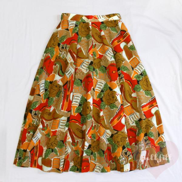 古着 スカート 昭和レトロ バラ柄 薔薇 ローズ フレアスカート レディース古着 used レトロポ...