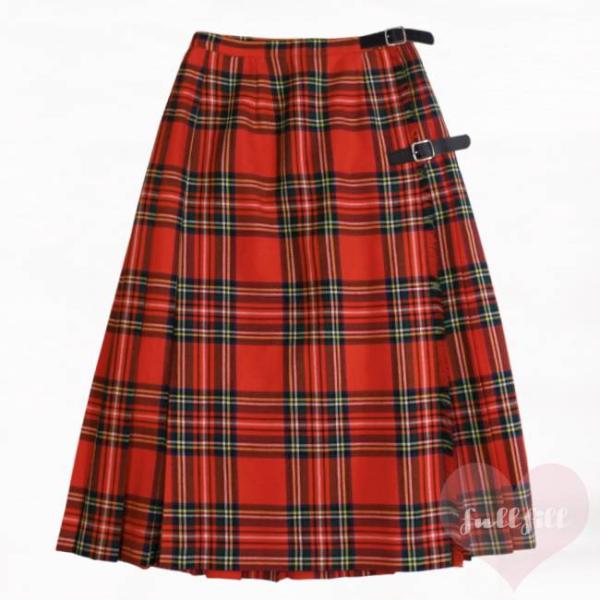 古着 スカート チェックミニスカート 赤 グリーン チェック柄 プリーツ 毛100% ウール ラップ...