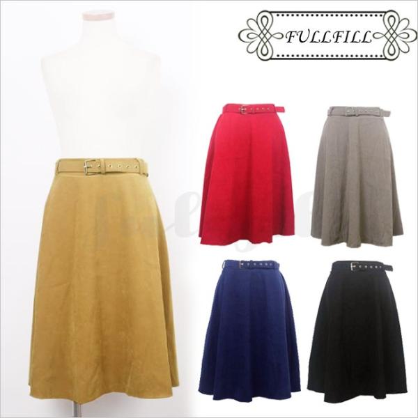 スカート 膝丈 フレア スエード 無地　レディース