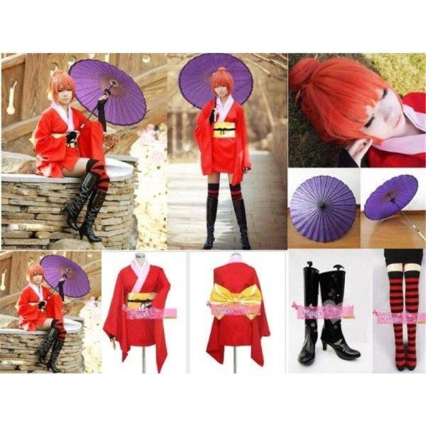 神楽（かぐら））風 コスプレ衣装 靴下付き 銀魂 神楽（かぐら））風コスプレ衣装 ウィッグ 靴 傘b...