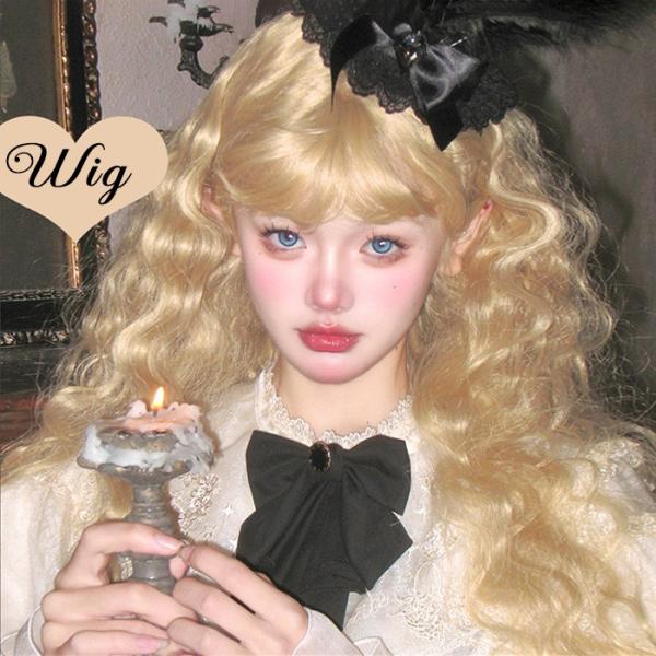 ロリータ ウィッグ ロング カール 巻き髪 金髪 ゴールド 耐熱 自然 前髪付き クラシカル 甘ロリ...