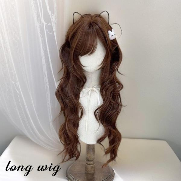ロリータ ウィッグ ロング ウェーブ 巻き髪 ブラウン 前髪あり 自然 耐熱 甘ロリ クラシカル 姫...