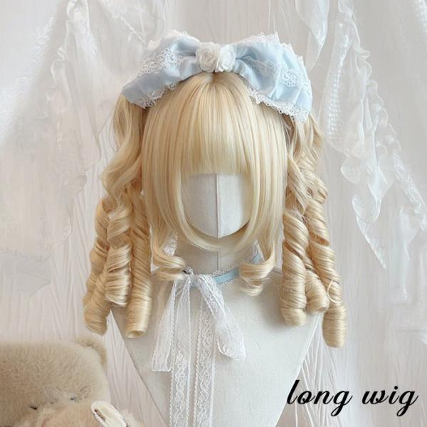 ロリータ ウィッグ ツインテール 短髪 金髪 巻き髪 ドリルカール フルウィッグ 前髪あり ゴスロリ...