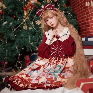 クリスマス ロリータ ワンピース フリル レデイース かわいい 長袖 コスチューム クリスマスモチーフ衣装 Lolita 仮装舞踏会 パーテイー｜fullgrace