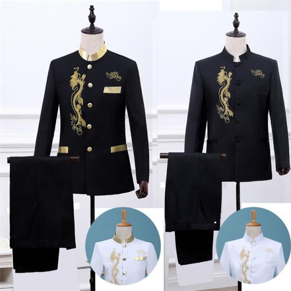 マオカラースーツ 大人用 大会 司会者 メンズ 男性用 刺繍竜 ステージ衣装 2点セット 豪華に見え...