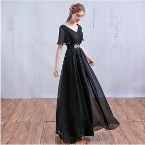 ロングドレス 演奏会 袖付き 黒 フォーマル ...の詳細画像3