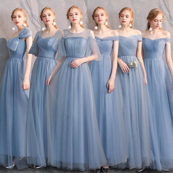 5size・6type ブライズメイド ドレス ロング ブルー 6タイプ お揃いドレス お呼ばれドレ...