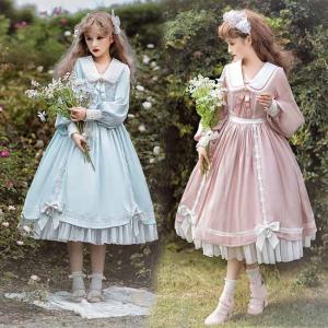 ロリータ　loita ドレス ピンク ミントグリーン　フリル　かわいい ロリータ ワンピース ロリータワンピース ヘッドドレス 長袖