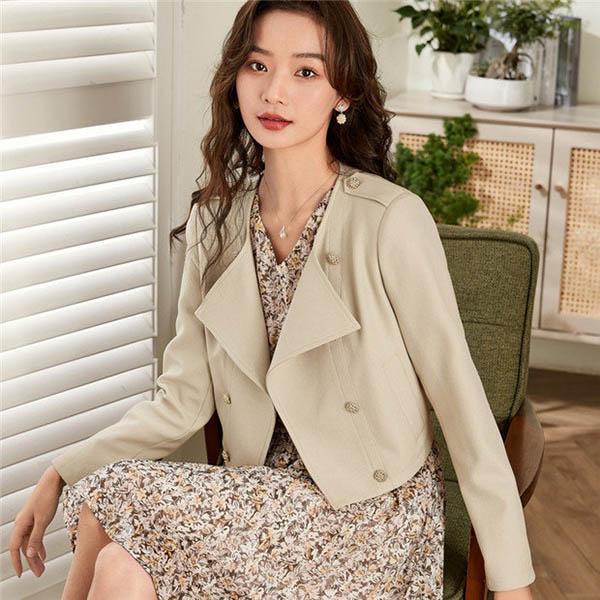 ショート丈 ジャケット レディース 20代 30代 40代  エレガント スプリングコート ベージュ...