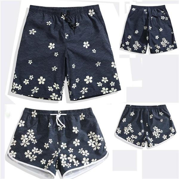 サーフパンツ メンズ レディース 水着 海パン カップル ルック ネイビー 5分丈パンツ 桜の花柄 ...