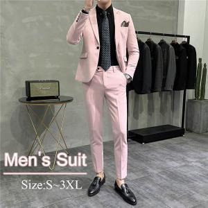 ピンクスーツ 無地 1ボタン スリムスーツ ビジネススーツ メンズ シングル メンズスーツ 紳士服 シンプル 大きいサイズ｜fullgrace