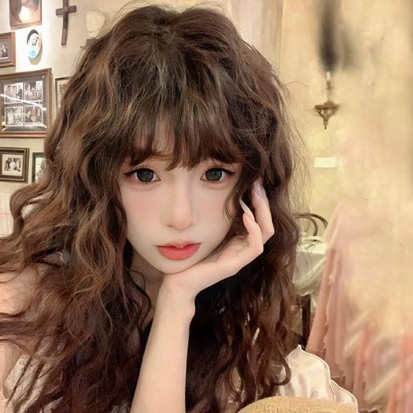 ウィッグ ロング 前髪ぱっつん 巻き毛 前髪あり フルウィッグ ロングウィッグ 可愛い コスレ ロリ...