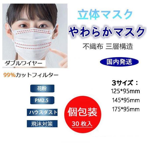 送料無料 期間限定価格！立体型 個包装 ダブルワイヤー マスク  呼吸易い  国内発送 不織布  3...