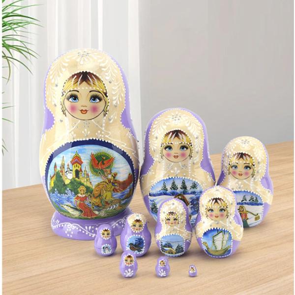 マトリョーシカ ロシア 人形 民芸品 土産物 手作り人形 手描き オブジェ 10個組 インテリア雑貨...