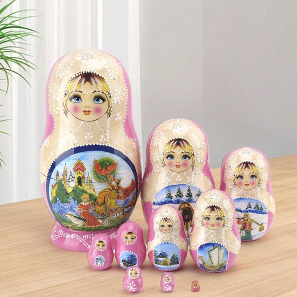 マトリョーシカ ロシア 人形 民芸品 土産物 手作り人形 手描き オブジェ 10個組 インテリア雑貨...