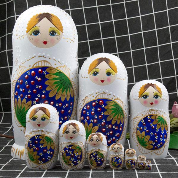 マトリョーシカ ロシア 人形 民芸品 土産物 手作り人形 手描き オブジェ 10個組 インテリア雑貨...