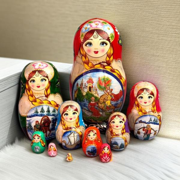 マトリョーシカ ロシア 人形 民芸品 土産物 手作り人形 手描き オブジェ 10個組 インテリア雑貨...