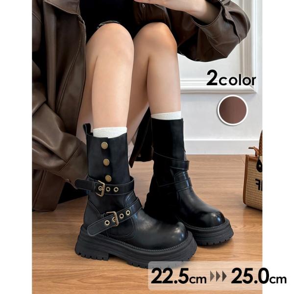 レディース マーチンブーツ  厚底 ショートブーツ ミドルブーツ 秋 靴 黒 茶色 ブラウン マニッ...