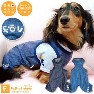 シルバー刺しゅうデニムニット重ね着つなぎ（ダックス・小型犬用）