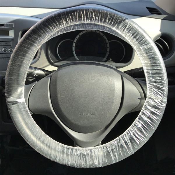 [Fumemo] 自動車 車 使い捨て 簡単 装着 簡易 ハンドルカバー ビニール カバー 車検 修...