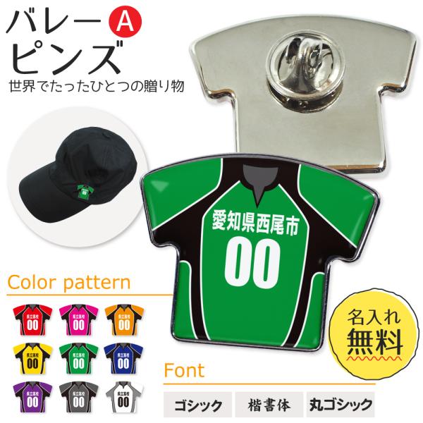 名入れ ピンズ【バレーボール】【Aタイプ】ユニフォーム 簡単オーダー ピンバッジ 卒部 卒団 卒業 ...