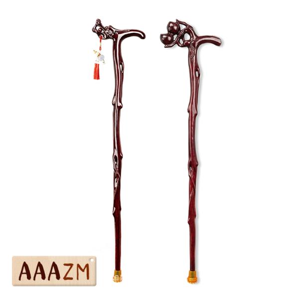 AAAZM ステッキ 手杖 散歩便利 天然木 龍 桃 80-95cm 軽量 高齢者 介護 伸縮 歩行...