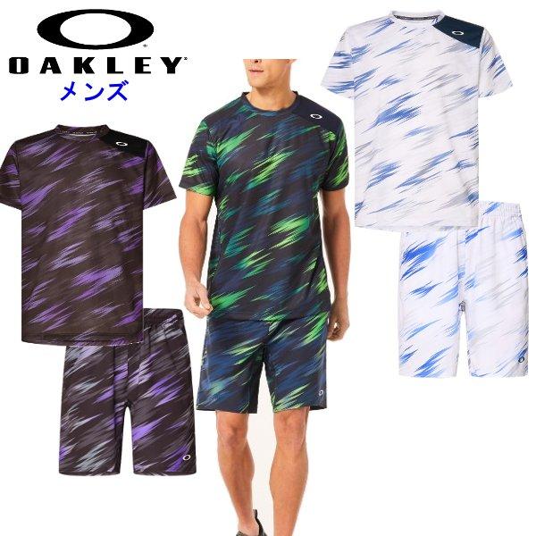 オークリー メンズ テニスウェア 上下セット 半袖 ハーフパンツ Tシャツ スポーツ トレーニングウ...