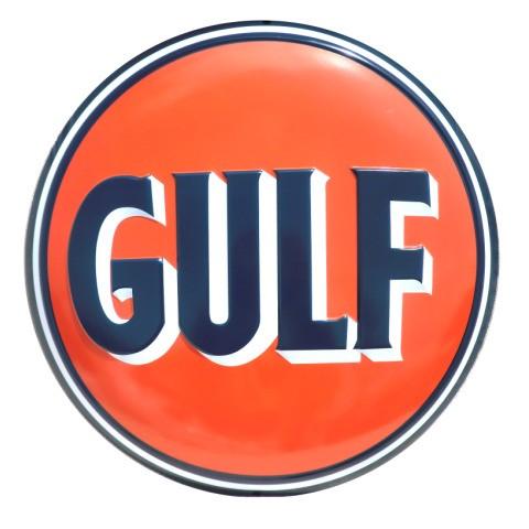 【 エンボスメタルサイン38 】GULF ROUND【ガルフ 看板 メタルサイン アメ雑 アメリカン...