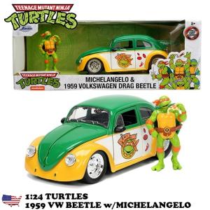 ニンジャ タートルズ ミニカー 1/24 ミケランジェロ フィギュア付 ワーゲンビートル JADA TOYS TURTLES 1959 VW DRAG BEETLE グッズ 車 おもちゃ アメトイ｜アメリカン雑貨 ミニカー FUN&FUNNY