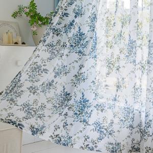 Ao 植物柄 レースカーテン 2枚組 葉デザイン UVカット67.2% 機能付き 幅100cm×丈133/176/198cm フック装着済みで届いてすぐ取付できる 家庭用洗濯機で洗濯OK