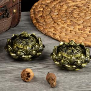 蓮香炉 松果体 香炉 仏具 かわいい 香炉台 陶器 ミニサイズ : 華hana