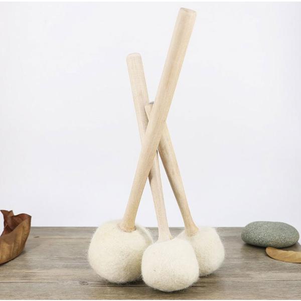 桃木羊毛マレット ネパール手作り 羊毛フェルトマレット シンギングボウル リン棒 クリスタルボウル ...