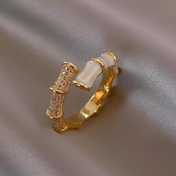 リング アクセサリー シバンブー型リング ジルコン 上品ゴールド リング オープンリング 指輪 リン...