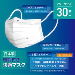 不織布マスク 日本製 期間限定 30枚 SEK認証 東洋紡 ヴァイアブロック 3層 フィルター 使い捨て プリーツ 立体構造 大人用 白 クリアランス