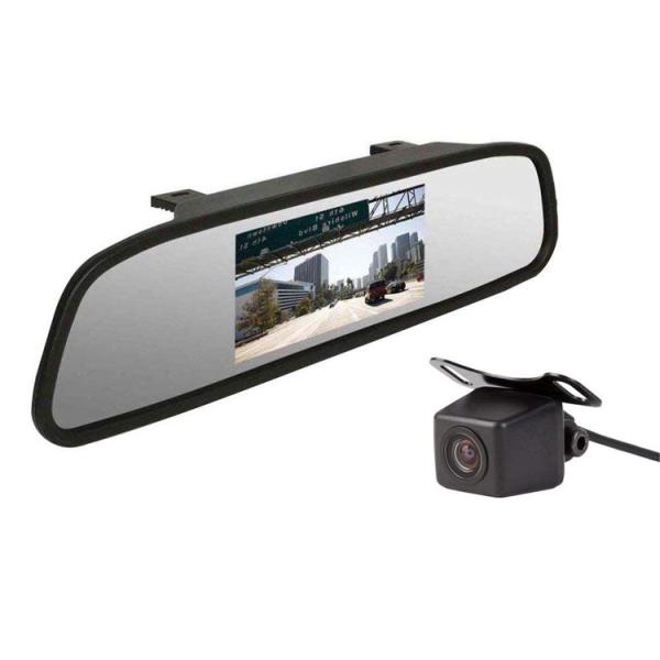4.3インチルームミラーモニター+小型・防水バックカメラセット 42万画素 広角レンズ 正像鏡像・ガ...