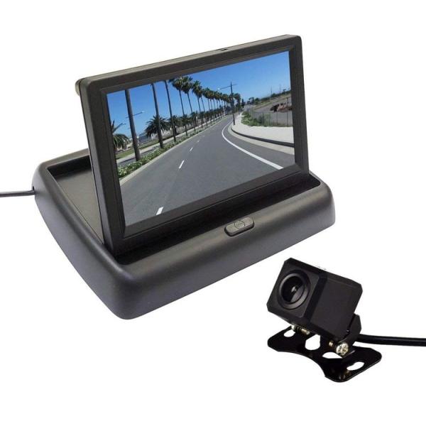 5インチフリップアップモニター 折畳式 ワイド画面 映像入力2系統 ガイドライン切替可 角型防水小型...